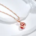 Kinel nuevo collar romántico de circón Natural rojo para mujer 585 oro rosa regalo de pareja de lujo colgante Simple joyería fina diaria 4