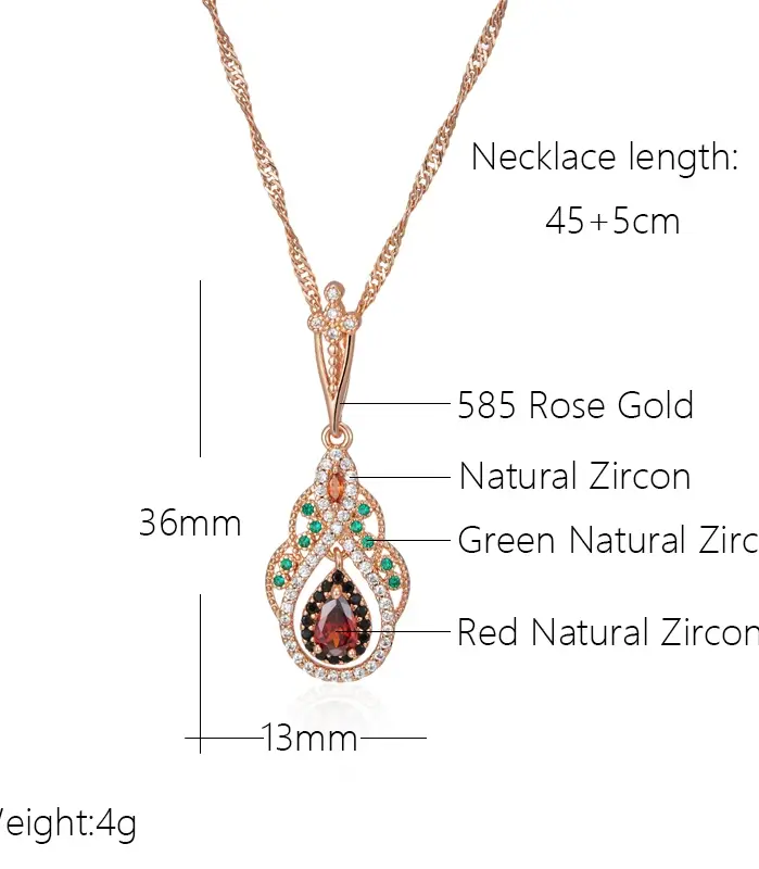 Kinel 2023 nuevo 585 collar con colgante de flor de cristal de Color oro rosa para mujer accesorios de circón Natural rojo joyería Vintage 2