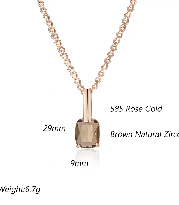 Kinel-collar con colgante de circón Natural marrón cuadrado para mujer, moda 585, Color oro rosa, joyería de boda para novia de alta calidad 2