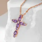 Kinel, collares con colgante de Cruz de Color oro rosa 585 inusuales para mujer, accesorios de circón Natural púrpura, joyería fina diaria 5