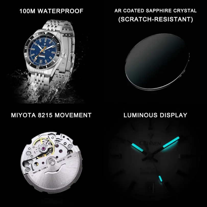 Reloj de pulsera mecánico CADISEN nuevo para hombre, reloj automático para hombre, MIYOTA 8215 japonés, bisel de cerámica, 10bar, relojes impermeables para hombre 6