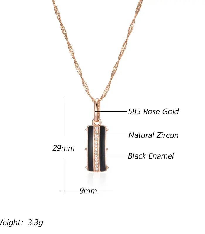 Kinel-collar con colgante cuadrado de esmalte negro para mujer, Color oro rosa 585, accesorios de circón Natural, joyería diaria de alta calidad 2