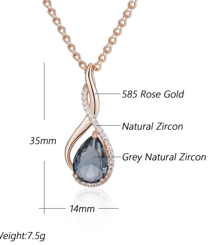 Kinel-collar con colgante de circón Natural gris brillante para mujer, moda 585, Color oro rosa, joyería Vintage fina diaria de alta calidad 2