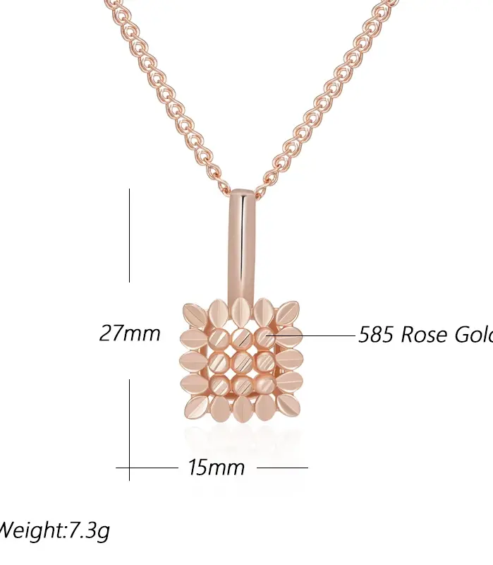 Kinel-collar con colgante cuadrado brillante para mujer, Color oro rosa 585, flor hueca creativa, joyería étnica Vintage para novia 2