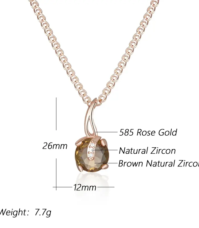 Kinel-collar con colgante de circón Natural marrón para mujer, único, Simple, Color oro rosa 585, joyería Vintage diaria de alta calidad 2