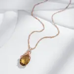 Kinel, collar con colgante de circón Natural marrón claro ovalado grande para mujer, moda 585, Color oro rosa, joyería diaria de alta calidad 4