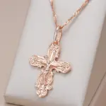 Kinel-collar con colgante de cruz de Color oro rosa 585, lujo, para mujeres y hombres, Iglesia Ortodoxa, Jesús, abalorio brillante, joyería fina diaria 1