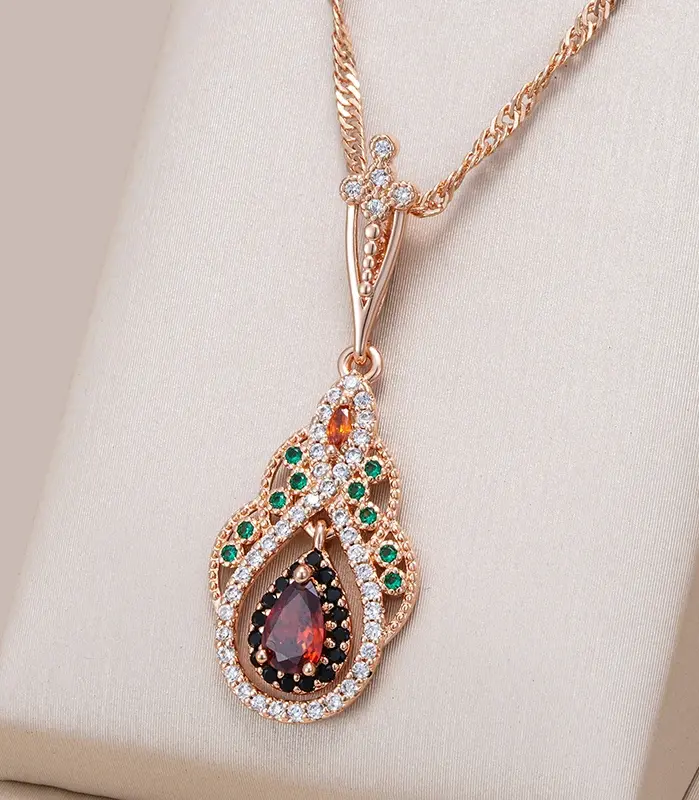 Kinel 2023 nuevo 585 collar con colgante de flor de cristal de Color oro rosa para mujer accesorios de circón Natural rojo joyería Vintage 1