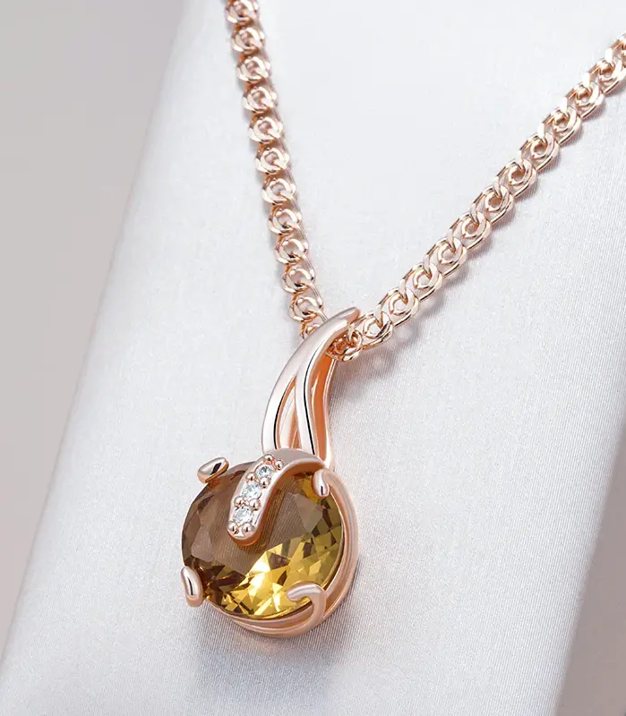 Kinel-collar con colgante de circón Natural marrón para mujer, único, Simple, Color oro rosa 585, joyería Vintage diaria de alta calidad 1