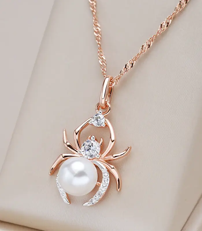 Kinel-collar con colgante de perla de araña Punk para mujer, moda 585, oro rosa, plata, mezcla de colores, colgante de fiesta, joyería fina diaria 1