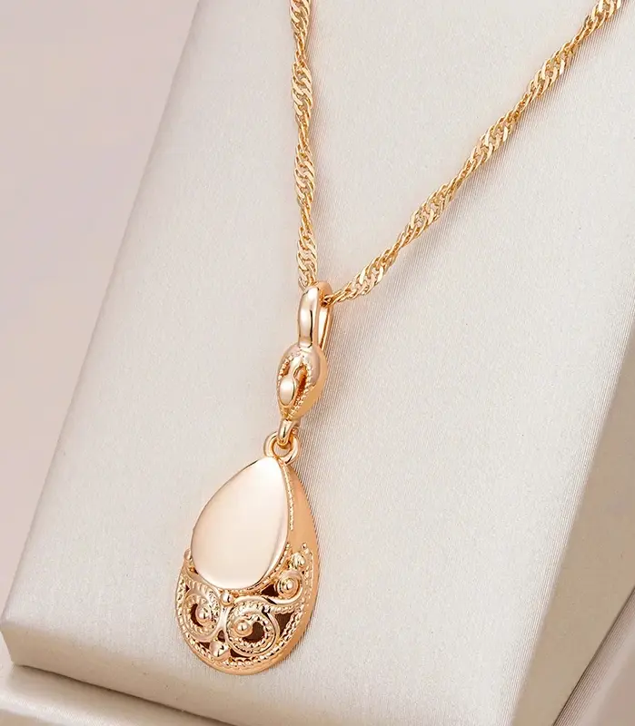Kinel, collares con colgante de Color oro rosa 585 brillante para mujer, gota de agua Simple, joyería étnica de alta calidad para uso diario de novia 1
