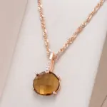Kinel-collar con colgante de circón Natural para mujer, redondo, marrón claro, Simple, Color oro rosa 585, joyería diaria de alta calidad 1