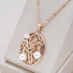 Kienl-collar con colgante de perlas de Color dorado rosa para mujer, accesorios de flores de Metal brillante Vintage, joyería fina diaria, tendencia 585 1