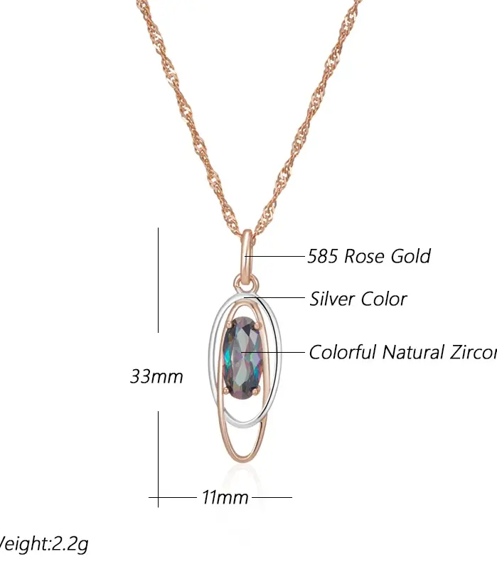 Kinel-collar con colgante de circón Natural para mujer, ovalado, colorido, a la moda, oro rosa 585, mezcla de colores plateados, colgante elegante, joyería diaria 2