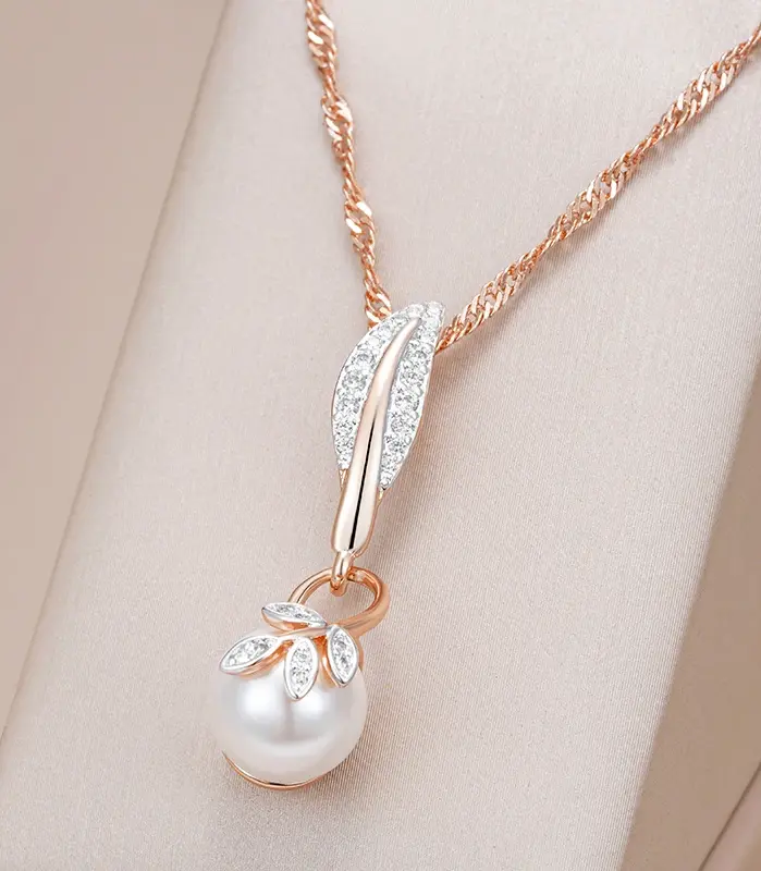 Kinel-collar con colgante de perlas y flores de cristal para mujer, mezcla de colores, oro rosa, plata, regalo de joyería de boda étnica bohemia, 585 1