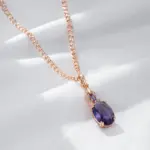 Kinel-collar con colgante de circón Natural ovalado púrpura brillante para mujer, colgante de Color oro rosa 585, joyería diaria Vintage para fiesta 5