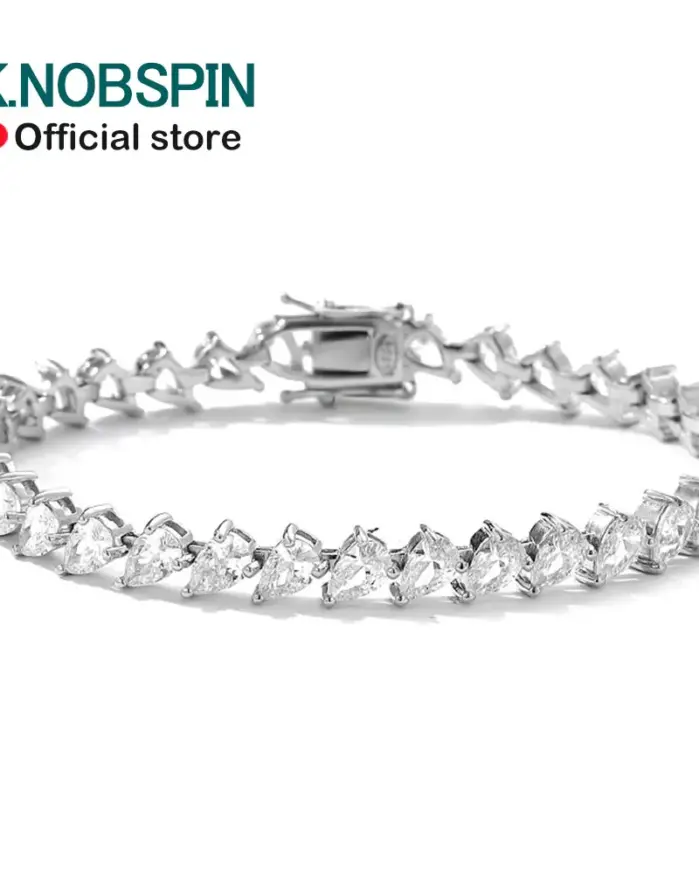 KNOBSPIN Pulsera de tenis de moissanita de pera de 4x6 mm, plata de ley s925 chapada en oro blanco de 18 quilates con pulsera fina GRA para mujer y hombre 1