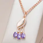 Kinel, collar con colgante de circón Natural púrpura brillante para mujer, moda 585, Color oro rosa, flor de cristal, joyería fina diaria 1