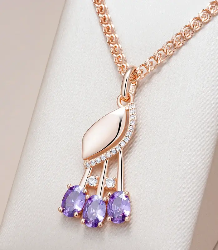 Kinel, collar con colgante de circón Natural púrpura brillante para mujer, moda 585, Color oro rosa, flor de cristal, joyería fina diaria 1
