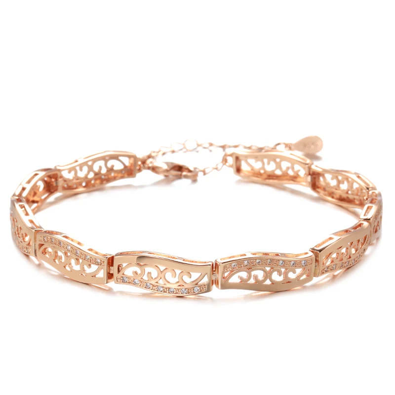 Kinel-pulsera de oro rosa 585 para mujer, brazalete de lujo con circonita Natural, joyería fina Vintage para boda, novedad de 2022 1 Kinel-pulsera de oro rosa 585 para mujer, brazalete de lujo con circonita Natural, joyería fina Vintage para boda, novedad de 2022 1