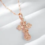 Kinel-collar con colgante de cruz de Color oro rosa 585, lujo, para mujeres y hombres, Iglesia Ortodoxa, Jesús, abalorio brillante, joyería fina diaria 6