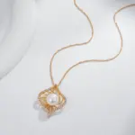 Kinel-collar con colgante de oro rosa para mujer, Perla geométrica única, accesorios de circón Natural, joyería nupcial diaria, 585 4