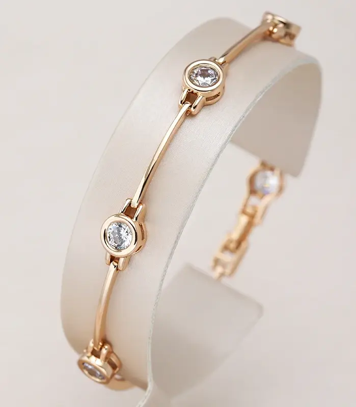 Kinel-pulsera Simple de Color oro rosa 585, tendencia de lujo, circonita Natural, joyería fina diaria para boda y novia, novedad de 2023 1