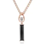 Kinel, collar con colgante de circón Natural negro cuadrado largo para mujer, Color oro rosa 585, joyería fina diaria de alta calidad 6