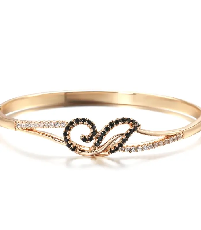 Kinel-brazaletes de oro rosa 585 para mujer, brazalete de circón Natural negro, joyería de boda de moda, regalo de alta calidad 1