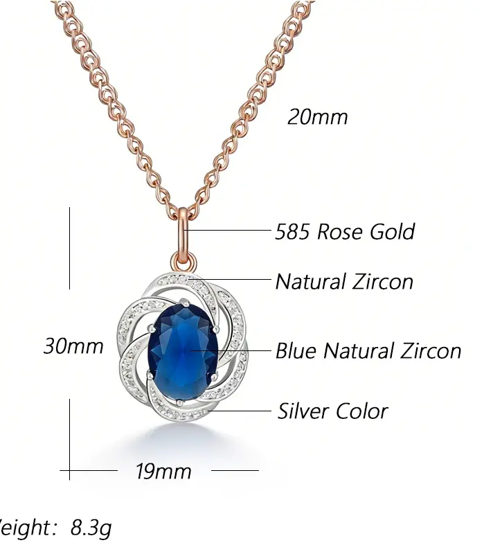 Kinel-collar con colgante de circón Natural azul brillante, mezcla de colores de oro rosa 585, joyería fina diaria de alta calidad para mujer 2