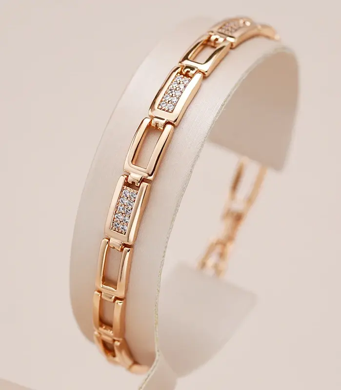 Kinel-pulsera de eslabones cuadrados a la moda para mujer, de lujo, Color oro rosa 585, con circón Natural, joyería étnica para boda, joyería fina para uso diario 1