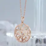 Kinel-collar con colgante de flor de cristal para mujer, circonita Natural brillante, inusual, creativo, diario, joyería fina, Color oro rosa 585 5