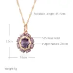 Kinel inusual brillante ovalado púrpura colgante de circón Natural collar para mujer de lujo 585 Color oro rosa joyería diaria de fiesta 2