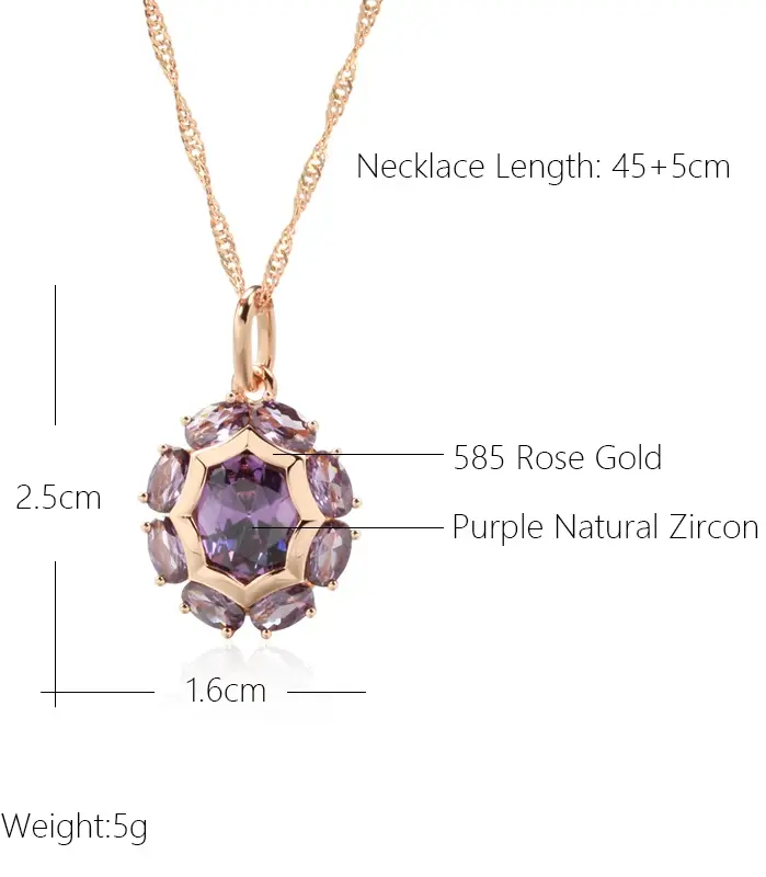 Kinel inusual brillante ovalado púrpura colgante de circón Natural collar para mujer de lujo 585 Color oro rosa joyería diaria de fiesta 2
