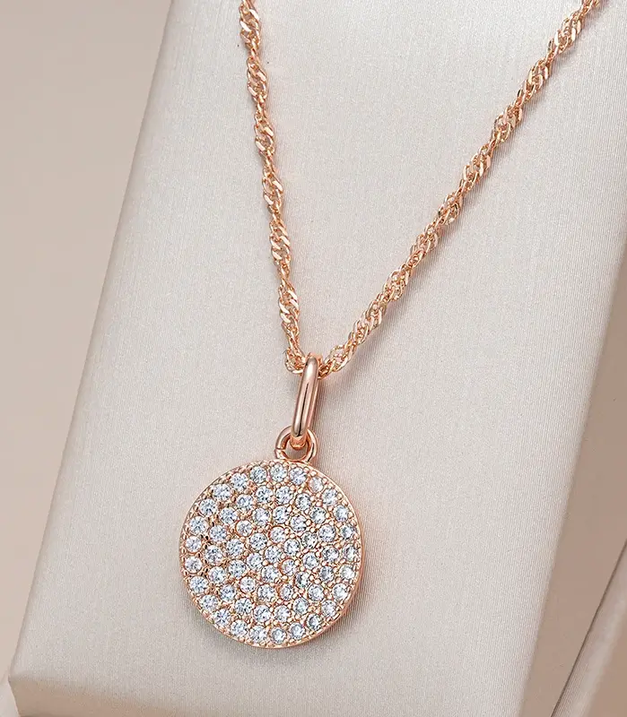 Kinel-collar con colgante redondo de circón Natural brillante para mujer, moda 585, Color oro rosa, joyería fina diaria de alta calidad 1