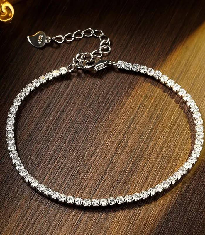 KNOBSPIN Pulseras de Tenis de Moissanita de 1.5/2/3mm para Mujer, Plata de Ley 925 Bañada en Oro Blanco de 18k, Certificadas GRA, Pulsera Delicada 2