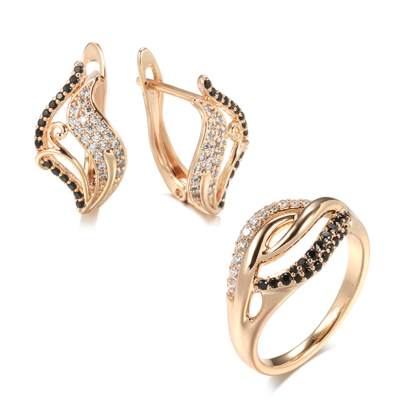 Kinel-Conjunto de anillos y pendientes de mariposa para mujer, sortija de circonita Natural de oro rosa 585, conjuntos de joyería creativos inusuales 1 Kinel-Conjunto de anillos y pendientes de mariposa para mujer, sortija de circonita Natural de oro rosa 585, conjuntos de joyería creativos inusuales 1