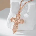 Kinel-collar con colgante de cruz de Color oro rosa 585, lujo, para mujeres y hombres, Iglesia Ortodoxa, Jesús, abalorio brillante, joyería fina diaria 3