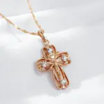 Kinel-collar con colgante de Cruz de Iglesia Ortodoxa para mujer, Color oro rosa 585, accesorios de circón Natural, crucifijo, joyería de Jesús 5