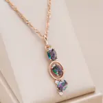 Kinel nuevo 585 Color oro rosa collar de gota para mujer insolito colorido circón Natural moda colgante largo joyería Vintage diaria 1