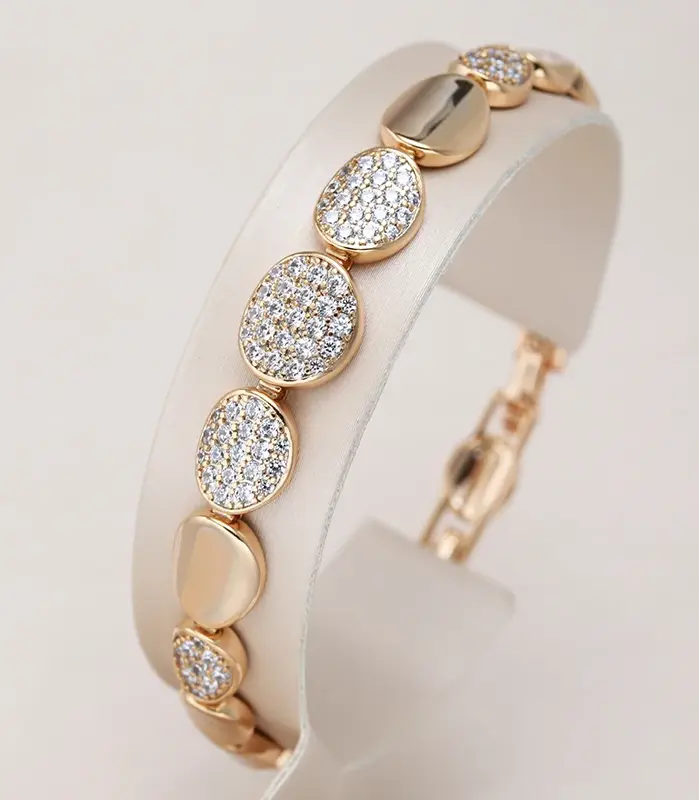 Kinel-pulsera de eslabones ovalados de oro rosa 585, pulseras finas de lujo con circonita Natural para uso diario, joyería étnica de boda 1