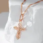 Kinel-collar de lujo con colgante de Cruz de circón Natural para mujer, Color oro rosa 585, encanto de Jesús de la Iglesia Ortodoxa, joyería fina diaria 3