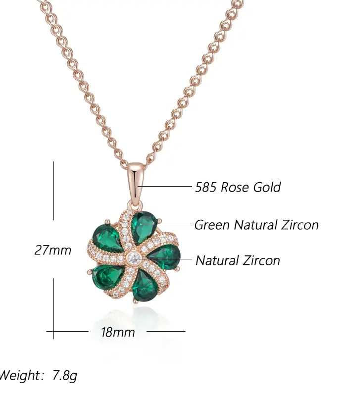Kinel-collar con colgante de circón Natural verde brillante para mujer, tendencia 585, Color oro rosa, joyería de boda Retro fina para novia 2