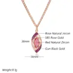 Kinel-collar con colgante de circón Natural rojo brillante para mujer, chapado en oro rosa 585, joyería colgante Vintage fina para uso diario 2