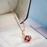 Kinel-collar con colgante de circón Natural rojo cuadrado para mujer, colgante de Color oro rosa 585, joyería de boda, regalo de cristal 4