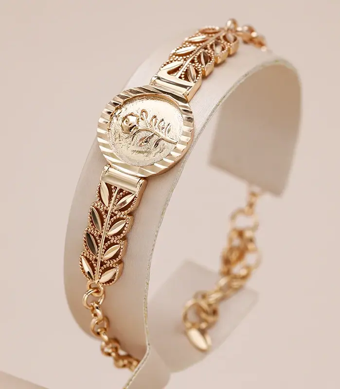 Kinel-pulsera de flores étnicas de Color oro rosa para mujer, brazalete de Metal brillante, joyería fina diaria para boda, 585 1