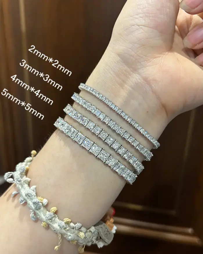 Pulseras de Moissanita con Corte Princesa KNOBSPIN para Mujer, Plata de Ley s925 Chapada en Oro Blanco de 18k, Certificadas por GRA, Pulsera de Boda 2