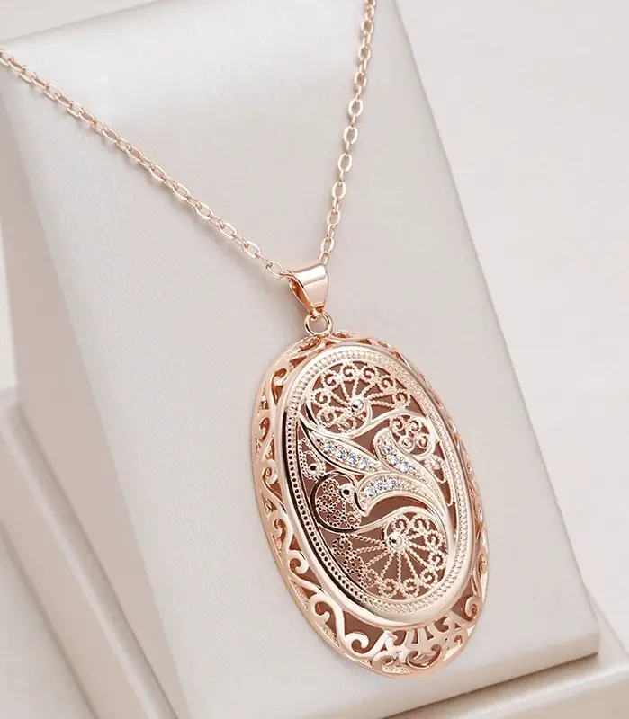 Kinel-collar con colgante grande para mujer, Color oro rosa 585, flores huecas a la moda, accesorios de circón Natural, joyería diaria 1
