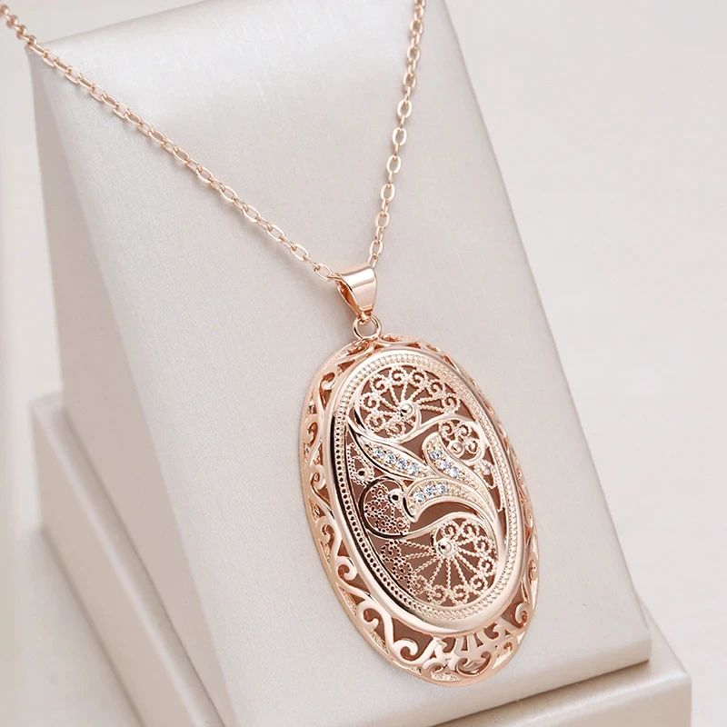 Kinel-collar con colgante grande para mujer, Color oro rosa 585, flores huecas a la moda, accesorios de circón Natural, joyería diaria 1 Kinel-collar con colgante grande para mujer, Color oro rosa 585, flores huecas a la moda, accesorios de circón Natural, joyería diaria 1