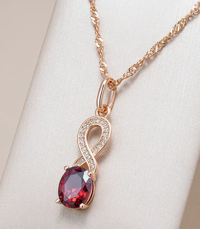 Kinel-collares con colgante de circón Natural rojo para mujer, Color oro rosa, colgante de flor de cristal, joyería Vintage fina diaria, tendencia 585 1